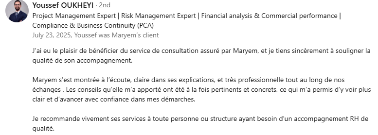 Recommandation de Youssef OUKHEYI - Project Management Expert