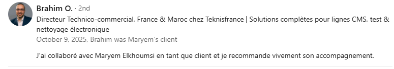 Recommandation de Brahim O. - Directeur Technico-commercial